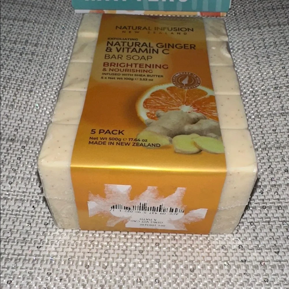 NATURAL INFUSION GINGER VITAMIN C SHEA BUTTER BRIGHTENING NOURISHING SOAP X 5